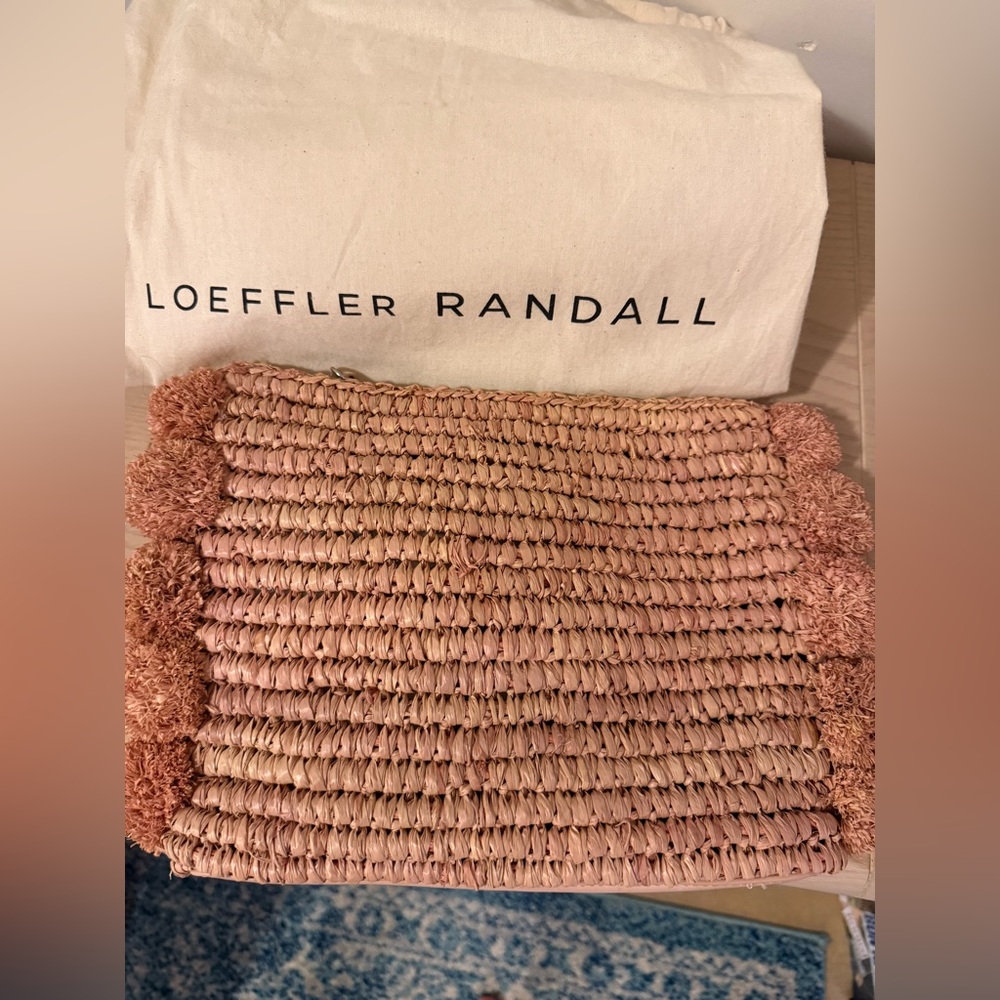Loeffler Randall Pink Woven Pom-Pom Clutch